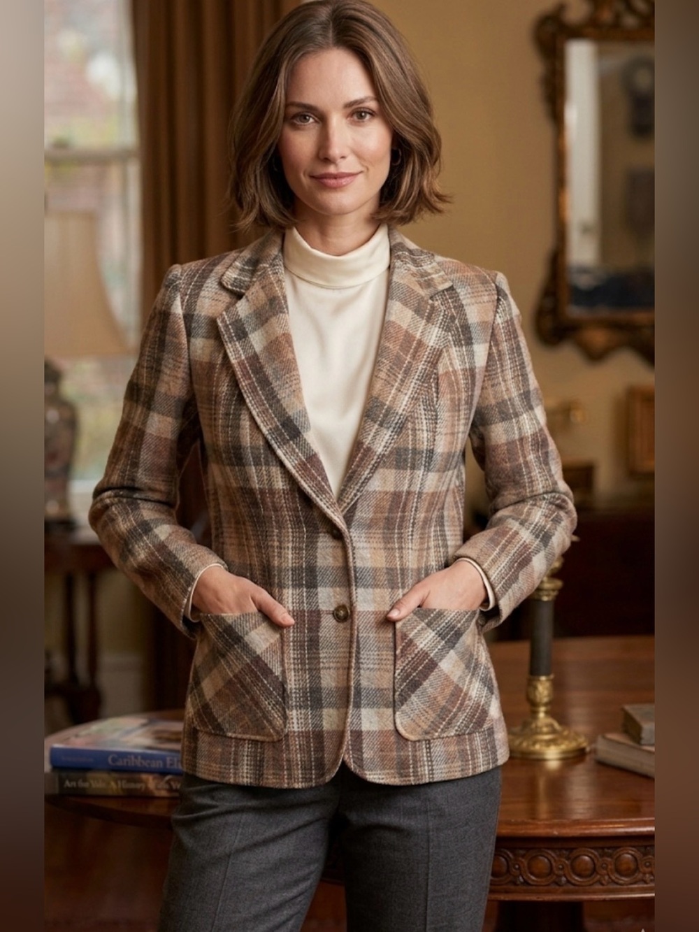 Vintage Plaid Wool Lined Coat Jacket